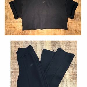 Nike Tech Black Cropped Top Pullover and Slim Fit Pants Set Womens Small NWT